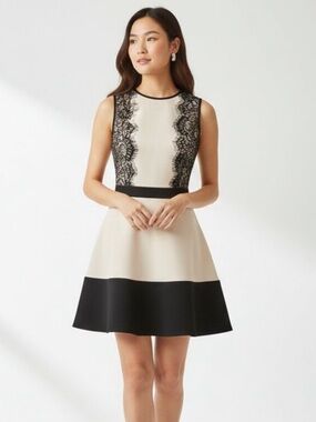 NAF NAF Lace A-Line Colorblock Dress